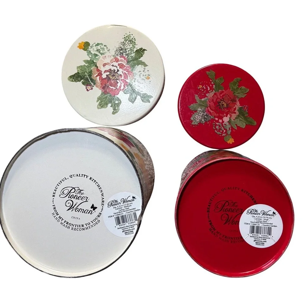 The Pioneer Woman‎ Metal Canisters Set Country Garden & Vintage Geo Floral Tins